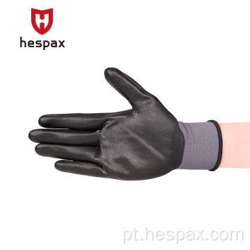 Hespax Nylon Anti-Oil Nitrile Completo de luvas de trabalho de revestimento